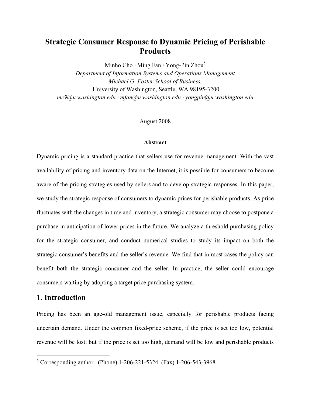 Strategic Consumer Response to Dynamic Pricing of Perishable Products