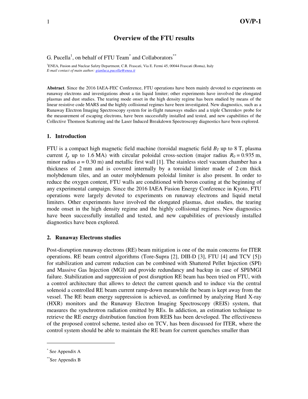 OV/P-1 Overview of the FTU Results