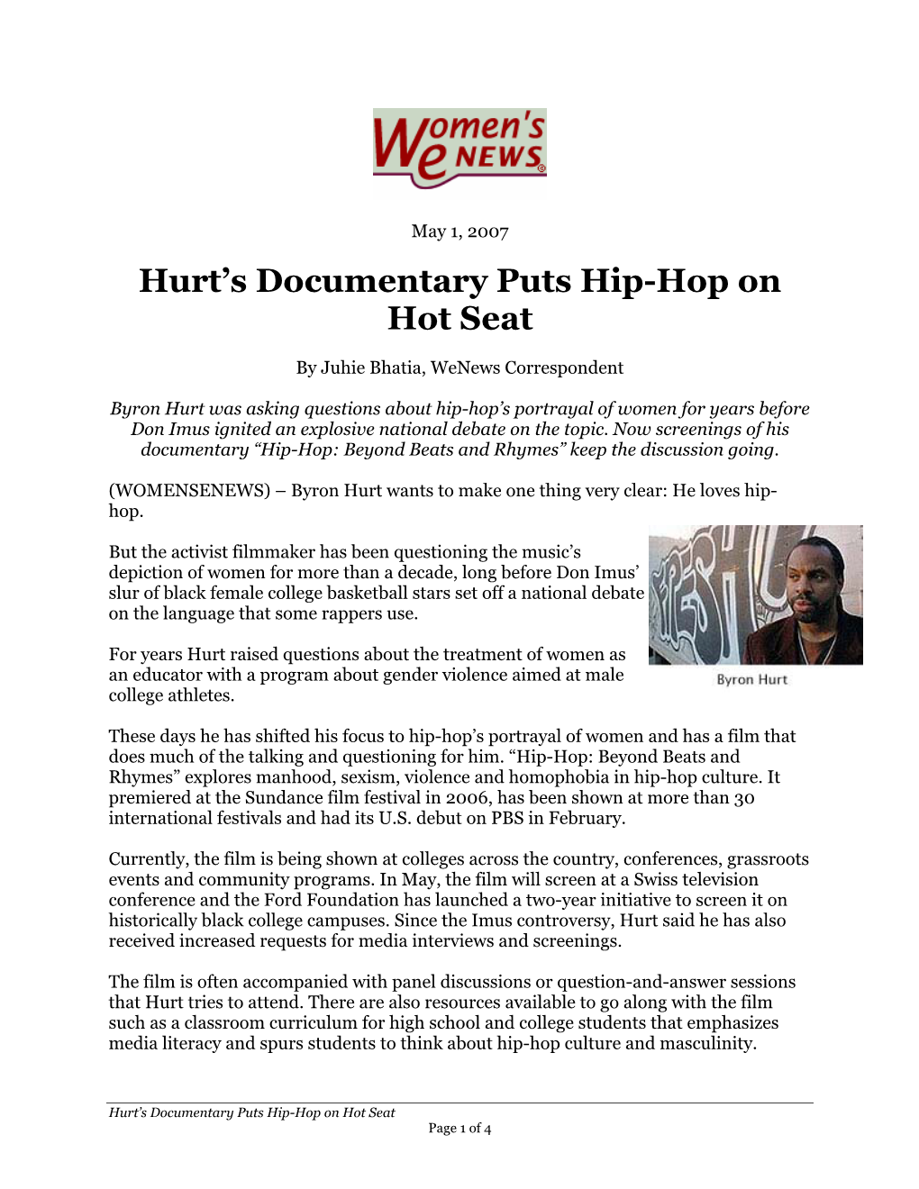 Hurt's Documentary Puts Hip-Hop on Hot Seat