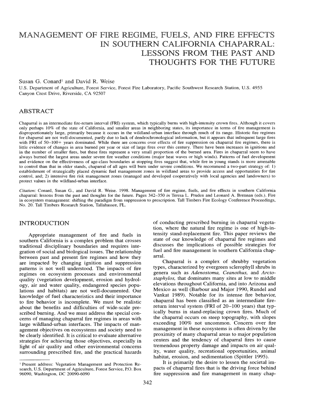 Management of Fire Regime, Fuels, and Fire Effects in Southern California Chaparral: Lessons from the Past and Thoughts for the Future