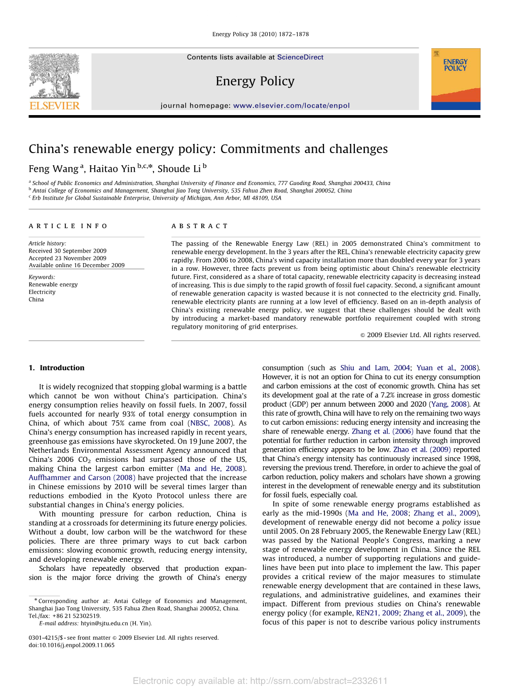 China's Renewable Energy Policy