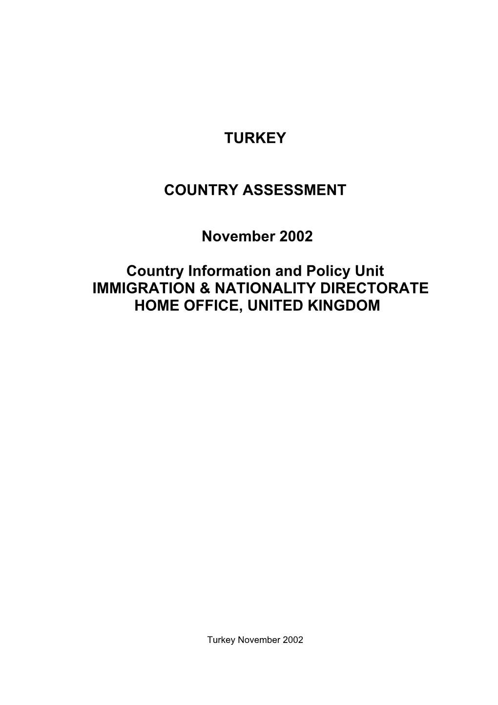 Turkey Country Assessment