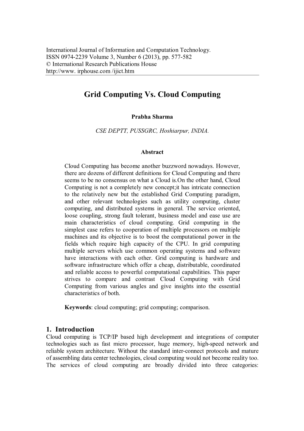 Grid Computing Vs. Cloud Computing