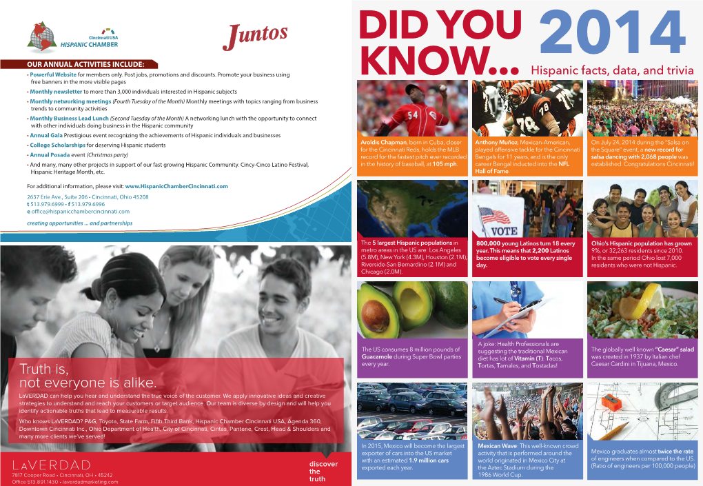 DID YOU 2014 OUR ANNUAL ACTIVITIES INCLUDE: Hispanic Facts, Data, and Trivia • Powerful Website for Members Only