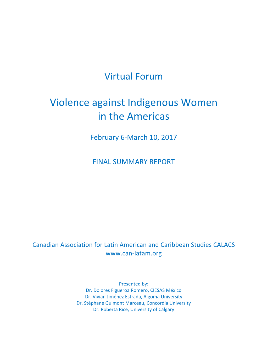 CALACS Virtual Forum Violence Against Indigenous Women