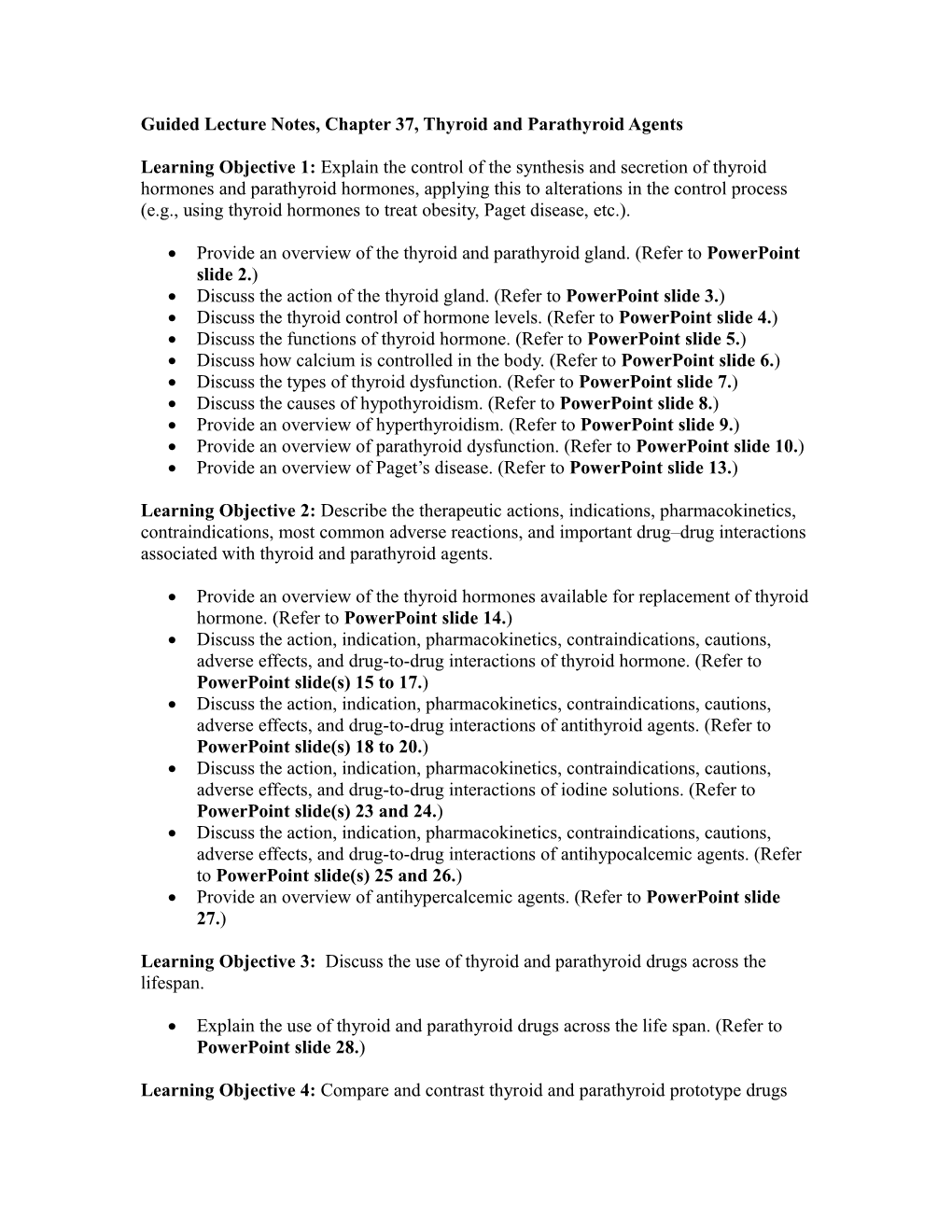 Guided Lecture Notes, Chapter 37, Thyroid and Parathyroid Agents