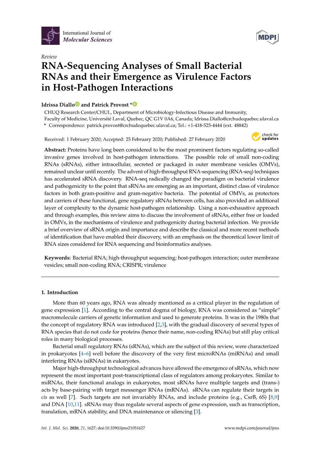 RNA-Sequencing Analyses of Small Bacterial Rnas and Their Emergence As Virulence Factors in Host-Pathogen Interactions