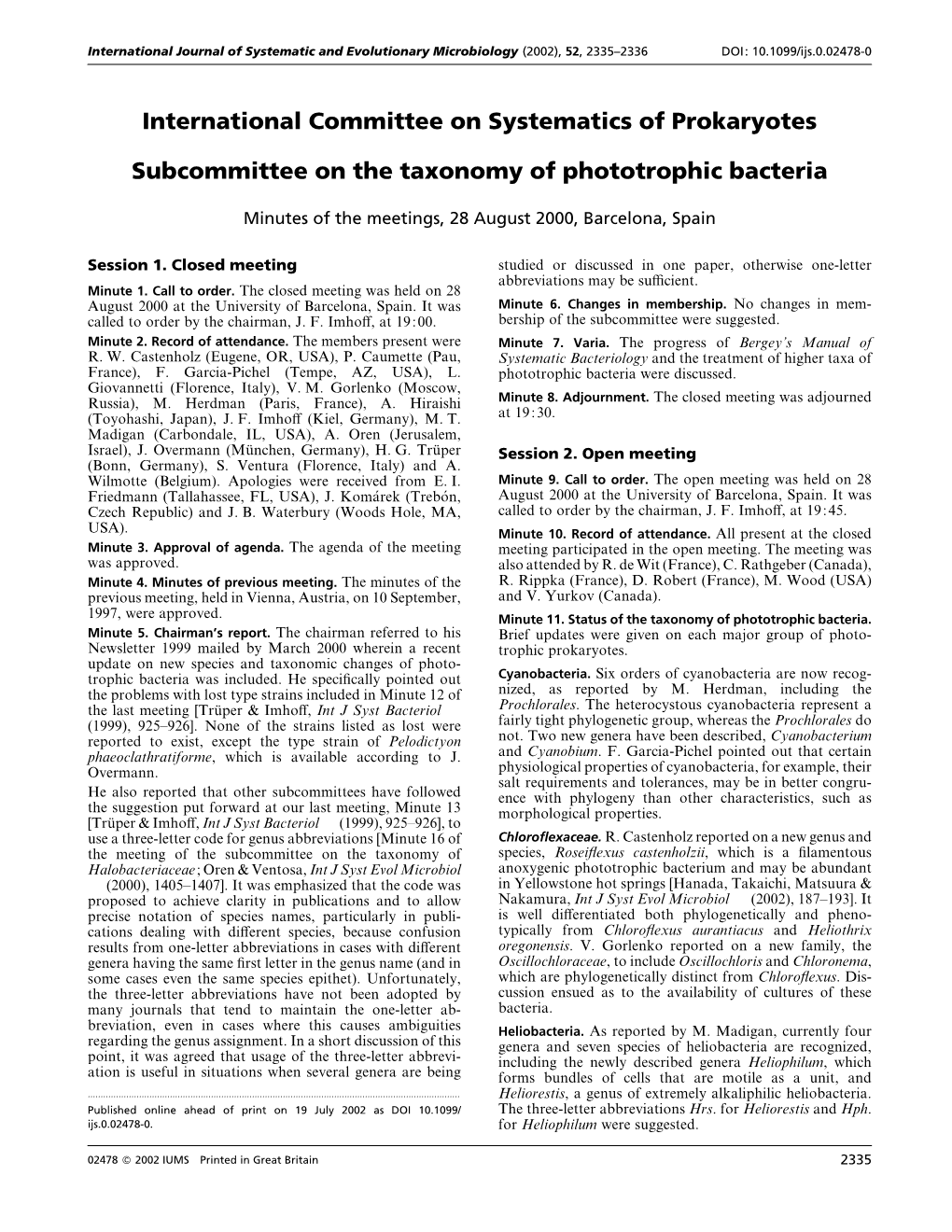 International Committee on Systematics of Prokaryotes