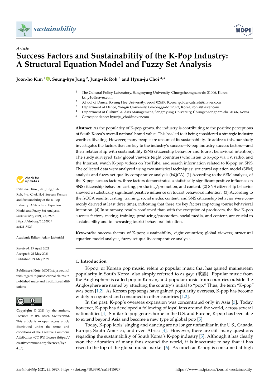 Success Factors and Sustainability of the K-Pop Industry: a Structural Equation Model and Fuzzy Set Analysis