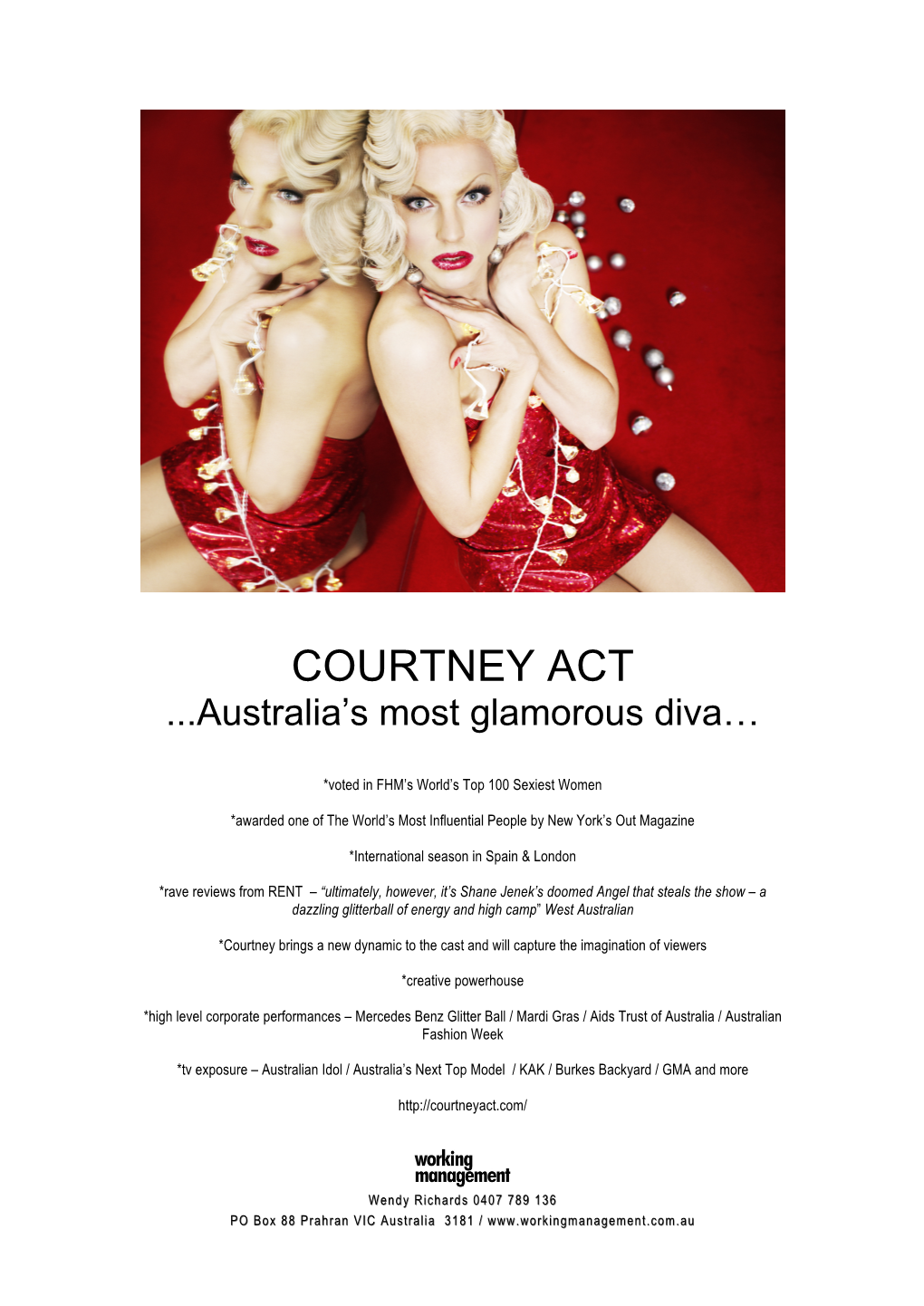 COURTNEY ACT ...Australia’S Most Glamorous Diva…