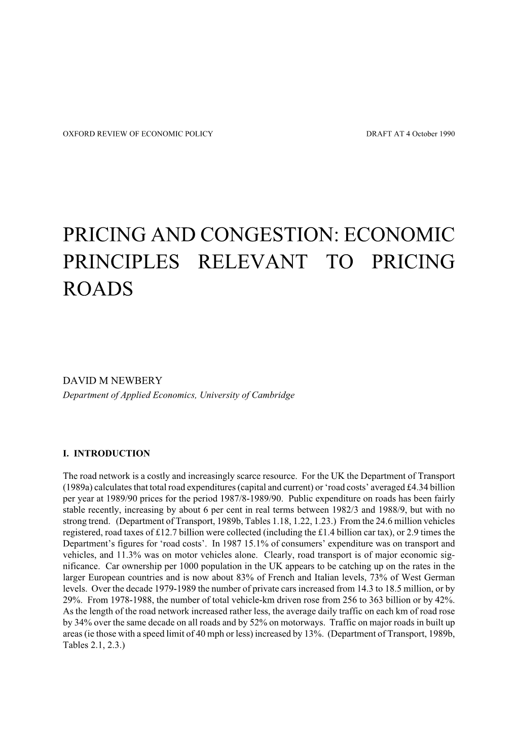 Pricing and Congestion: Economic Principles Relevant to Pricing Roads