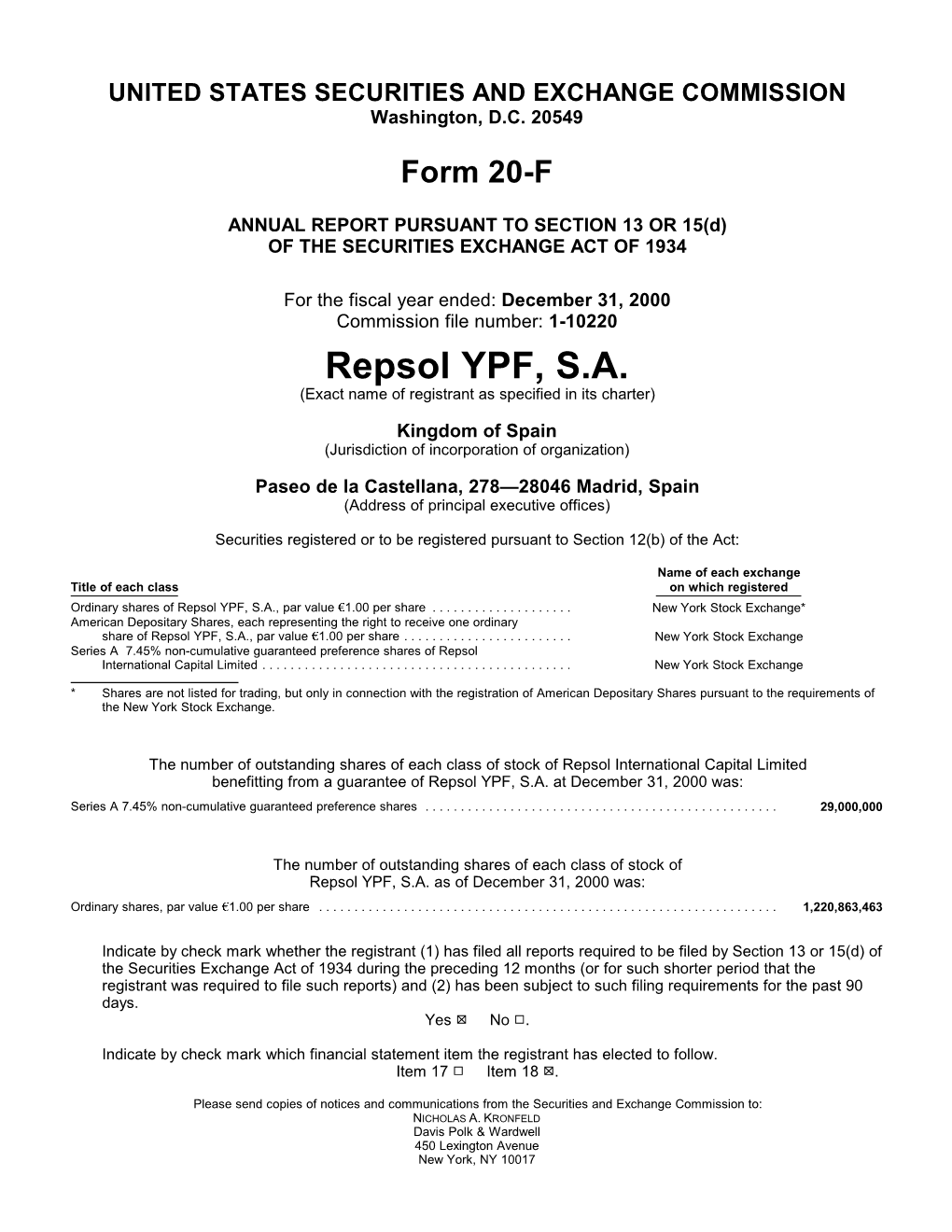 Repsol YPF, S.A. (Exact Name of Registrant As Specified in Its Charter)