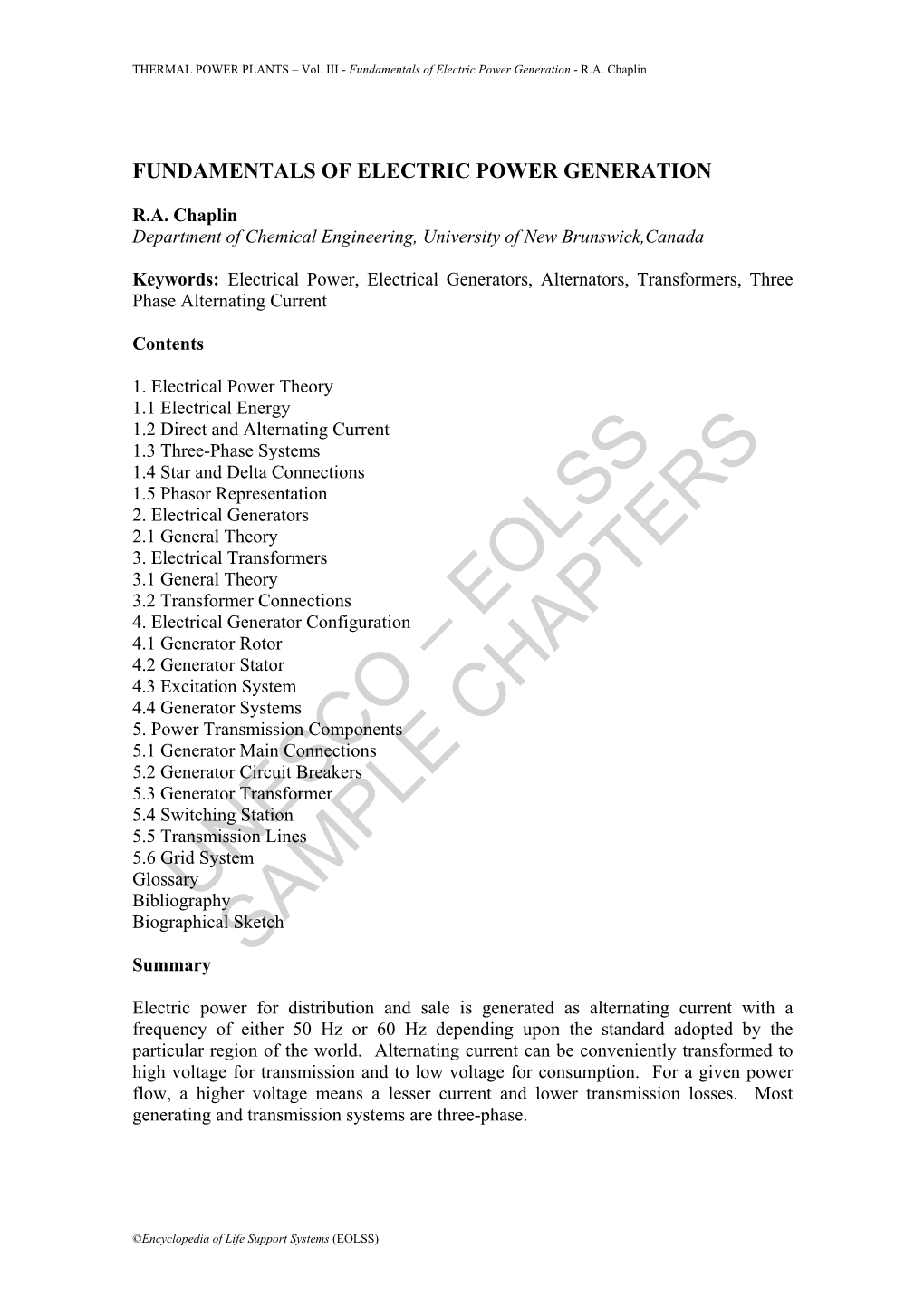 Fundamentals of Electric Power Generation - R.A