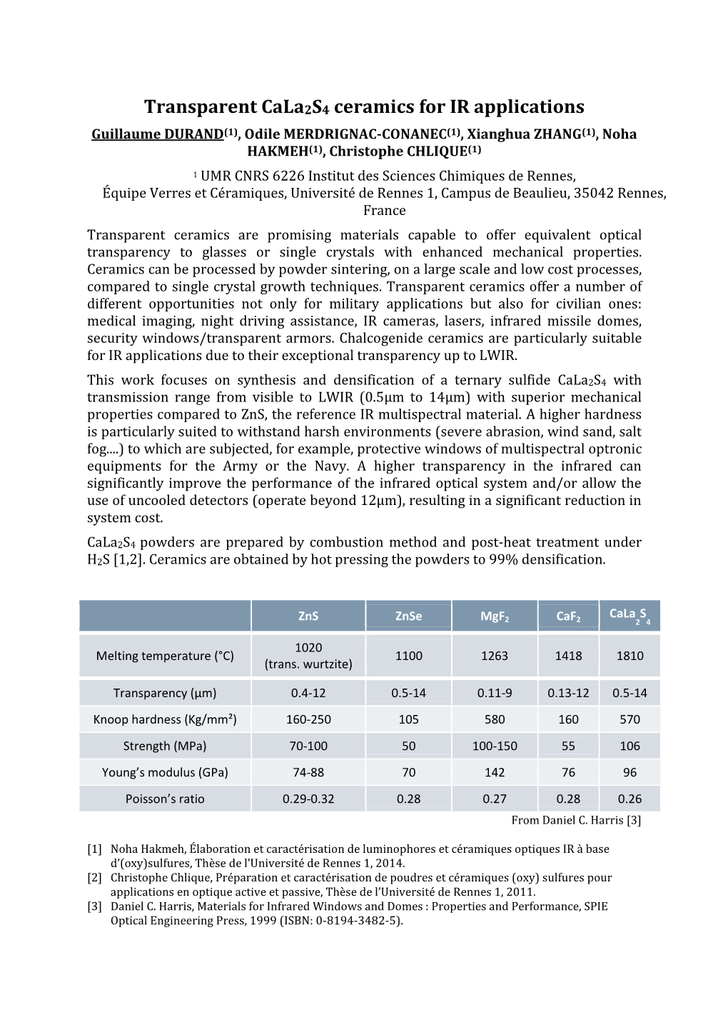 Transparent Cala2s4 Ceramics for IR Applications