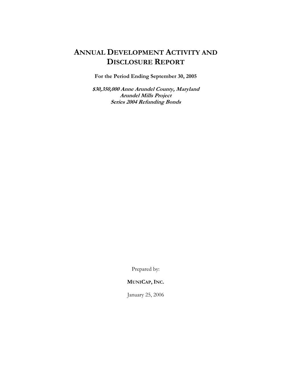 Annual Development Activity and Disclosure Report