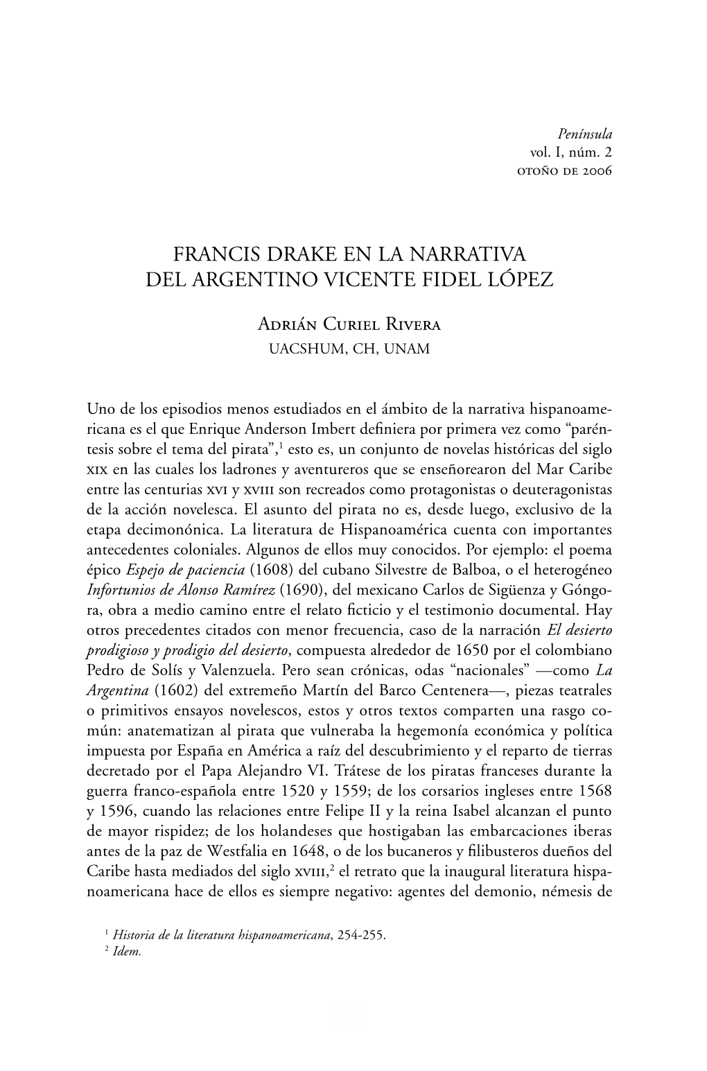 Francis Drake En La Narrativa Del Argentino Vicente Fidel López