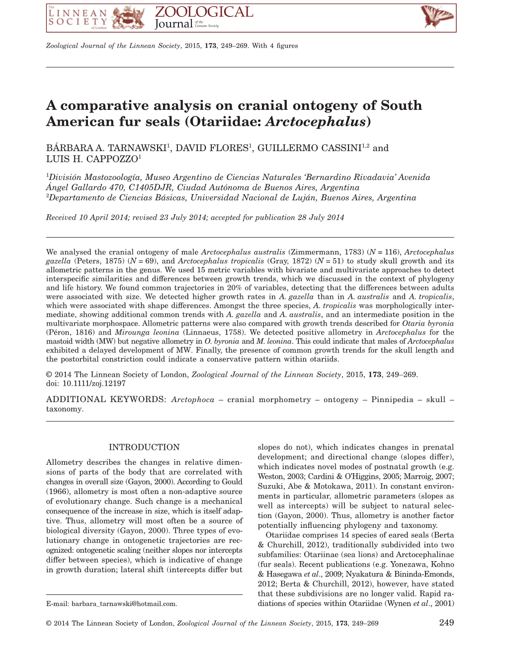 A Comparative Analysis on Cranial Ontogeny of South American Fur Seals (Otariidae: Arctocephalus)