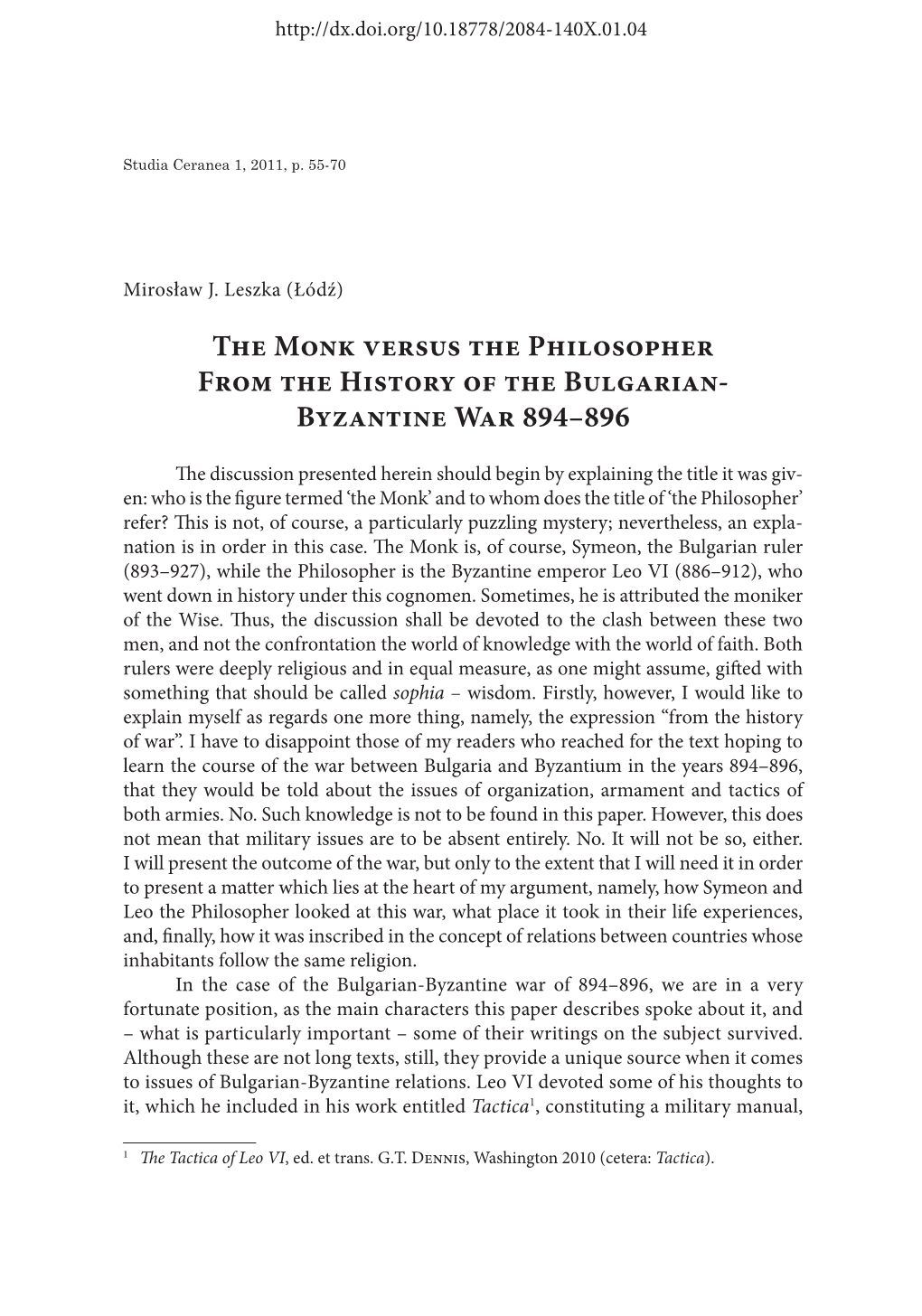 The Monk Versus the Philosopher: from the History of the Bulgarian-Byzantine War 894–896