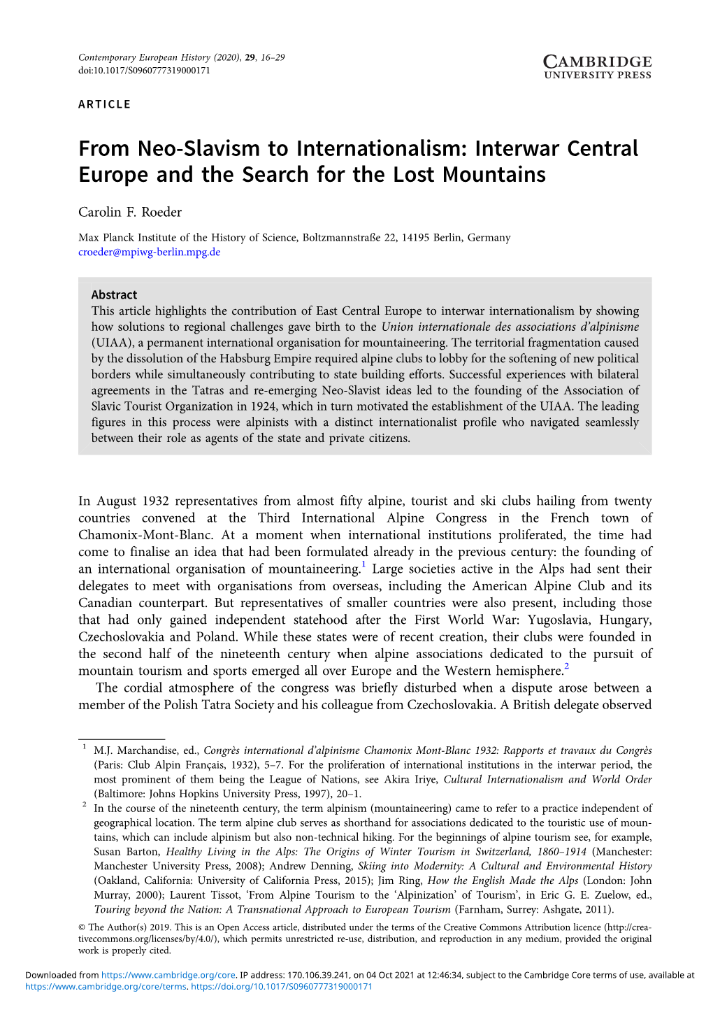 Interwar Central Europe and the Search for the Lost Mountains