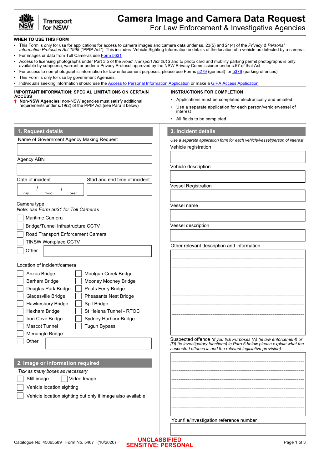 Camera Image and Camera Data Request for Law Enforcement & Investigative Agencies