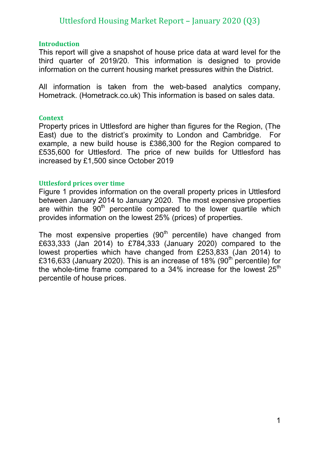 Uttlesford Housing Market Data January 2020