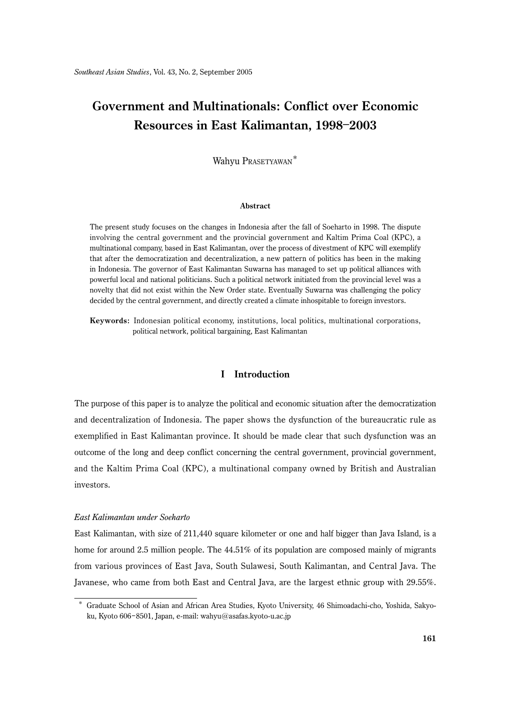 Government and Multinationals: Conflict Over Economic Resources in East Kalimantan, 1998―2003