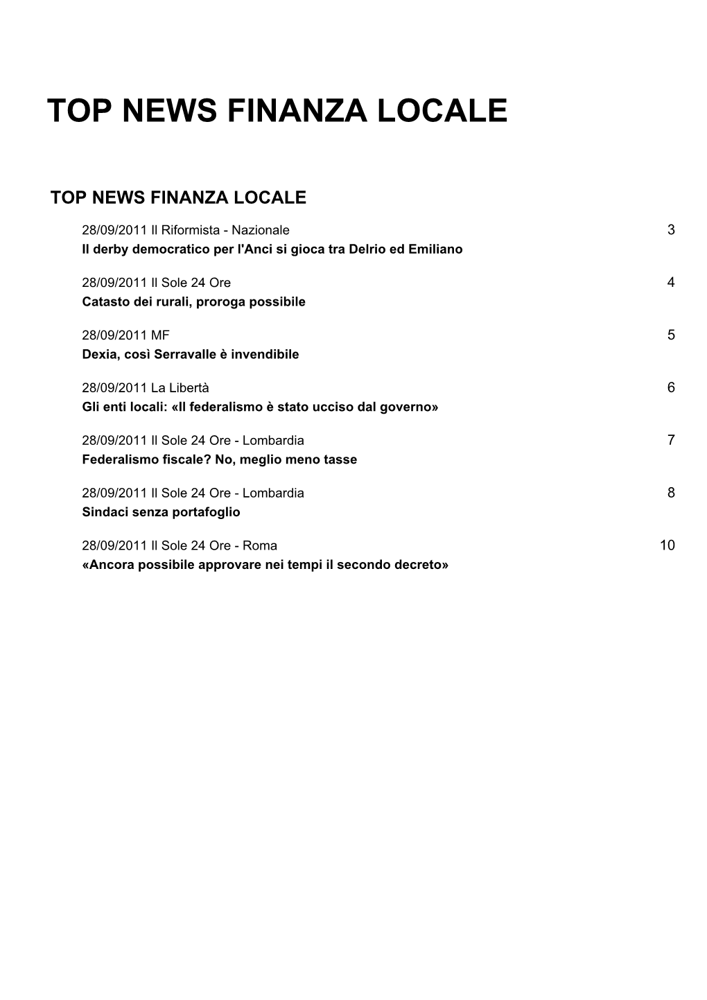 Top News Finanza Locale