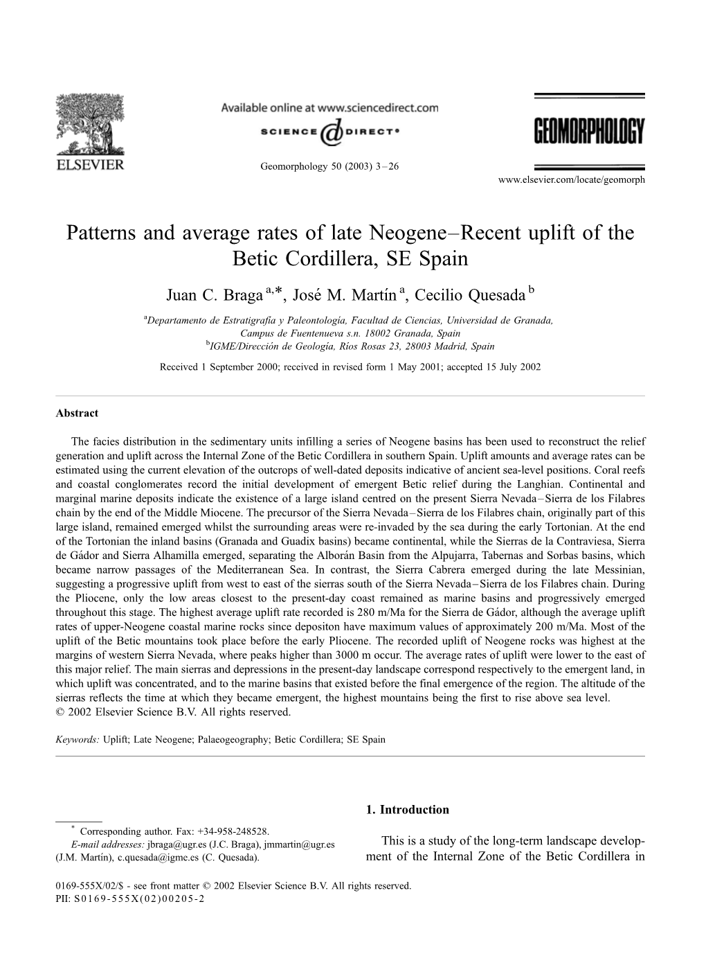 Patterns and Average Rates of Late Neogene–Recent Uplift of the Betic Cordillera, SE Spain