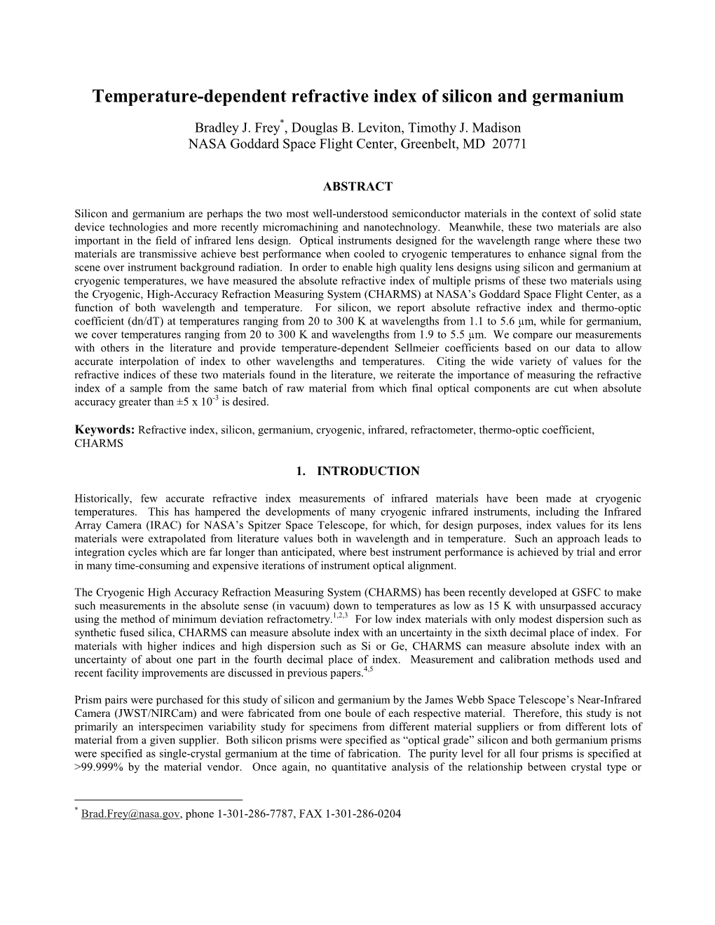 Temperature-Dependent Refractive Index of Silicon and Germanium