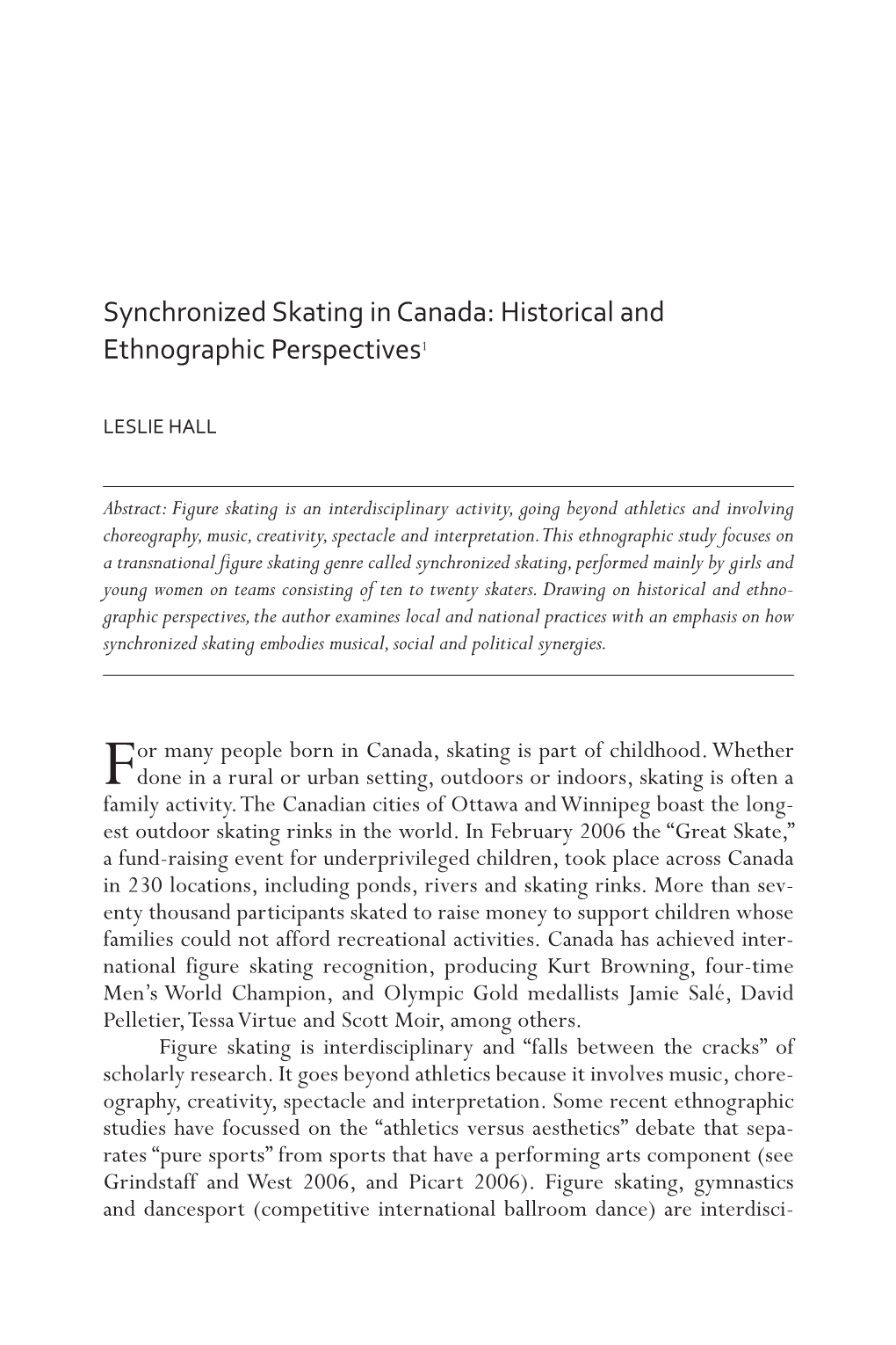 Synchronized Skating in Canada: Historical and Ethnographic Perspectives1