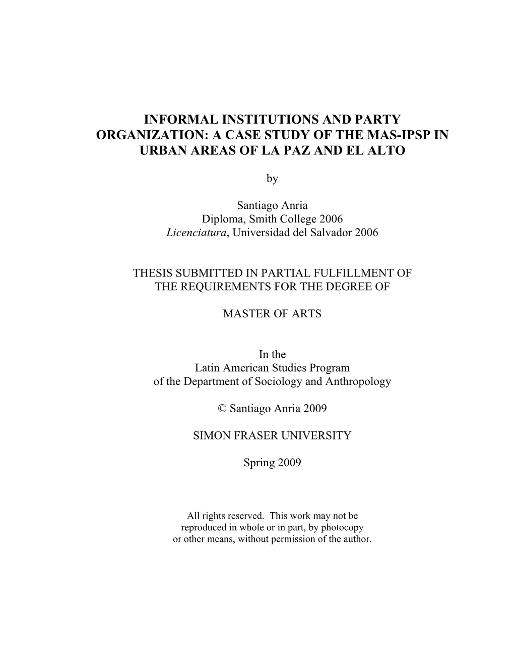 A Case Study of the Mas-Ipsp in Urban Areas of La Paz and El Alto