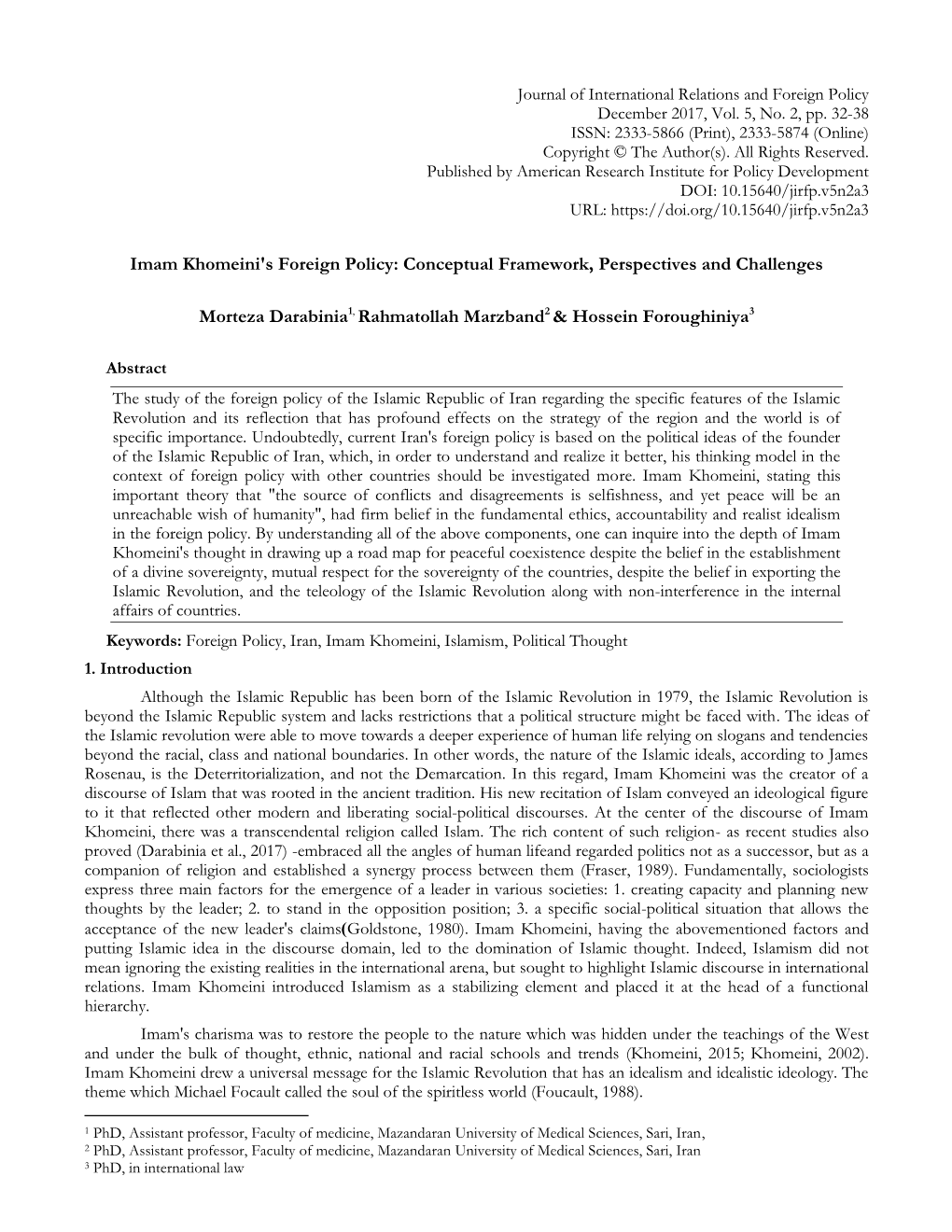 Imam Khomeini's Foreign Policy: Conceptual Framework, Perspectives and Challenges