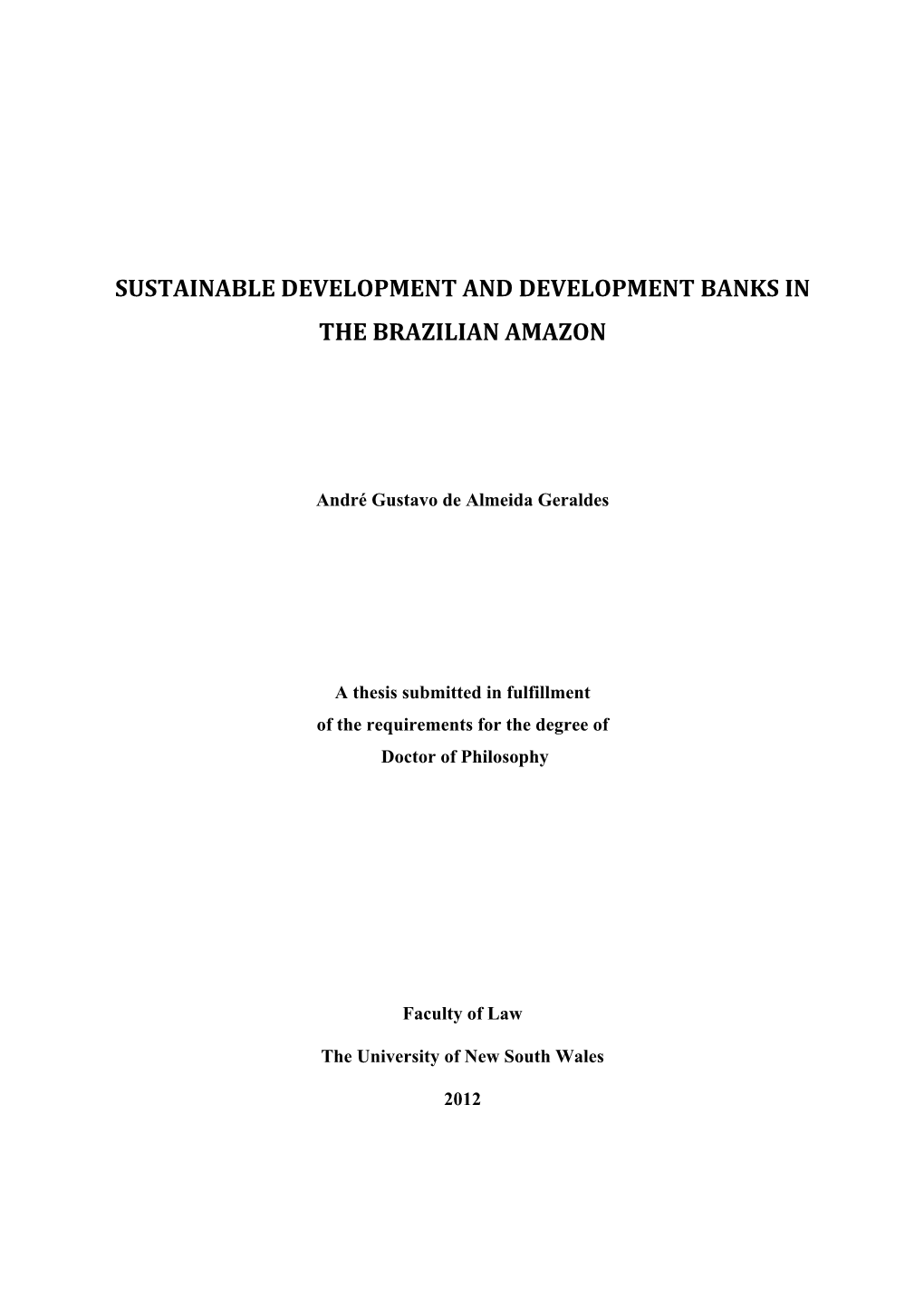 Sustainable Development and Development Banks in the Brazilian Amazon