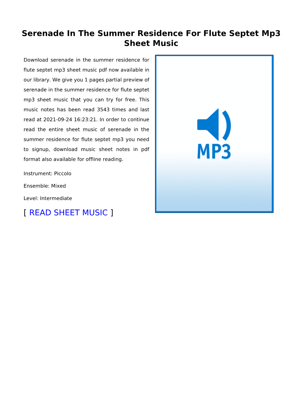 Serenade in the Summer Residence for Flute Septet Mp3 Sheet Music
