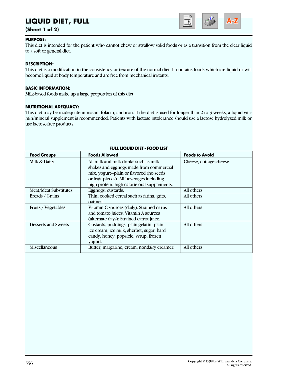 LIQUID DIET, FULL (Sheet 1 of 2)