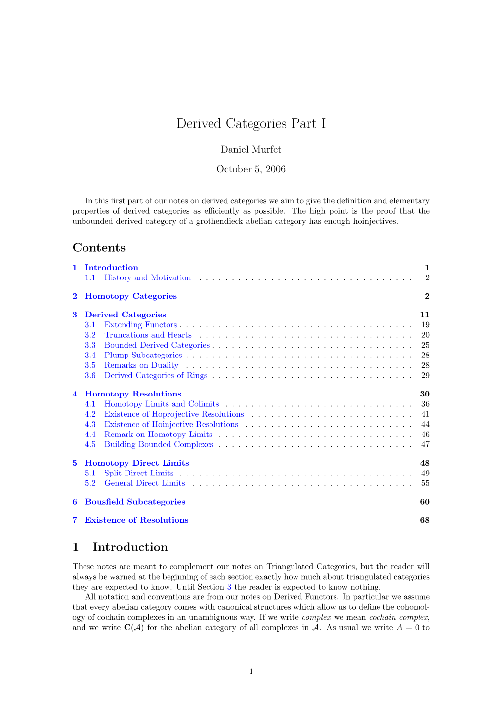 Derived Categories Part I