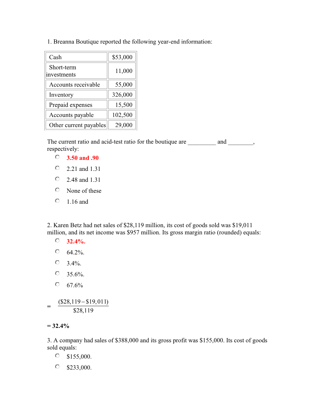 1. Breanna Boutique Reported the Following Year-End Information