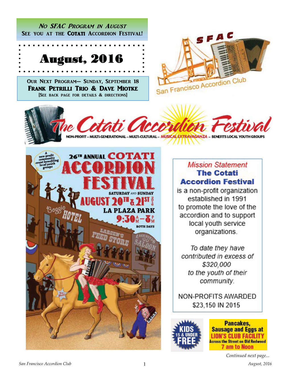 Newsletter for August 2016