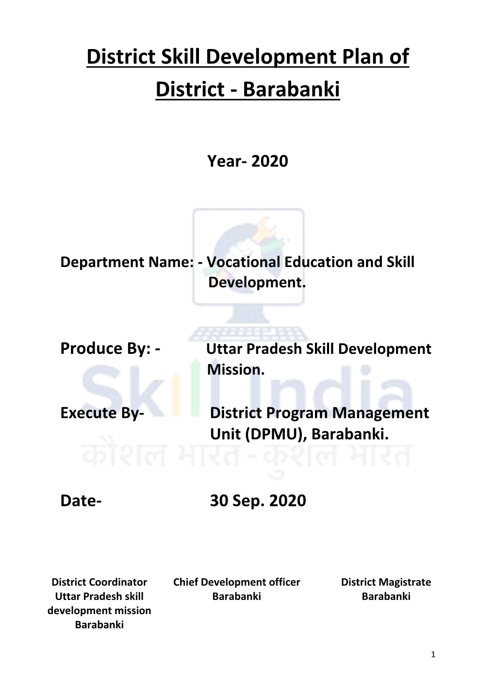 District Skill Development Plan of District - Barabanki