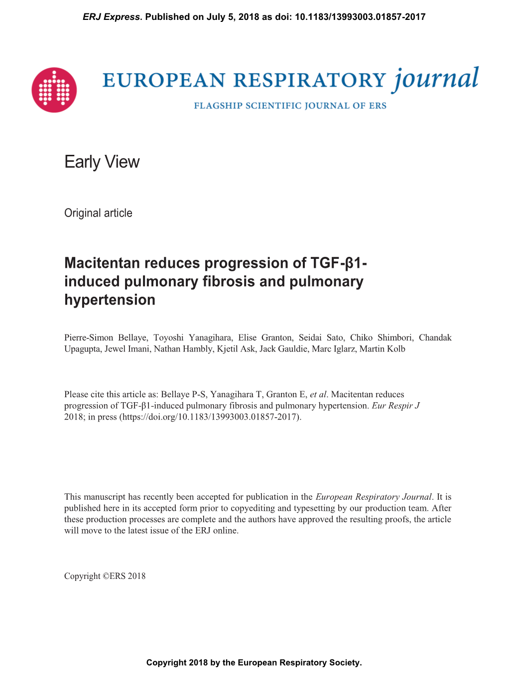 Macitentan Reduces Progression of TGF-Β1- Induced Pulmonary Fibrosis and Pulmonary Hypertension