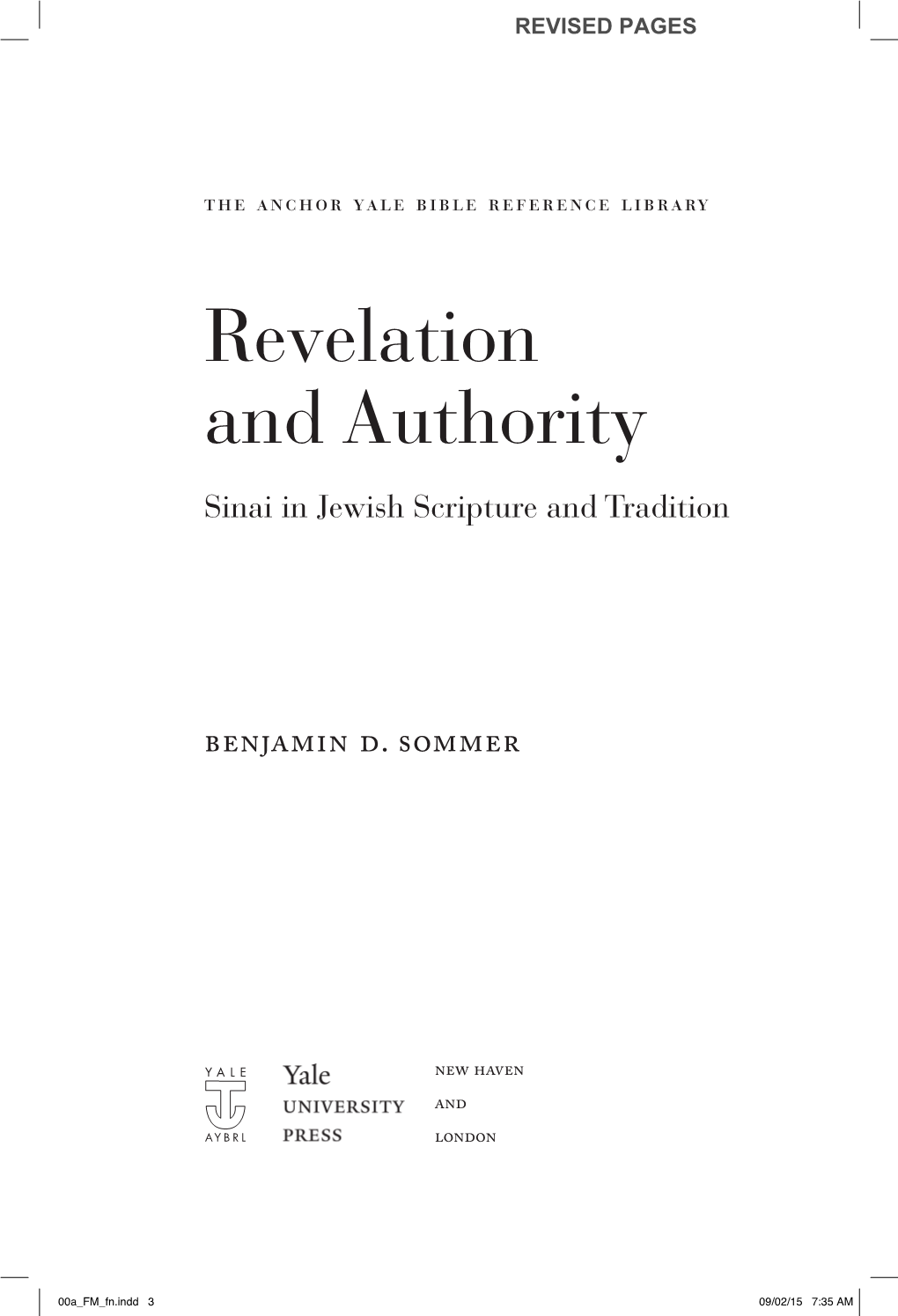 Revelation and Authority Sinai in Jewish Scripture and Tradition