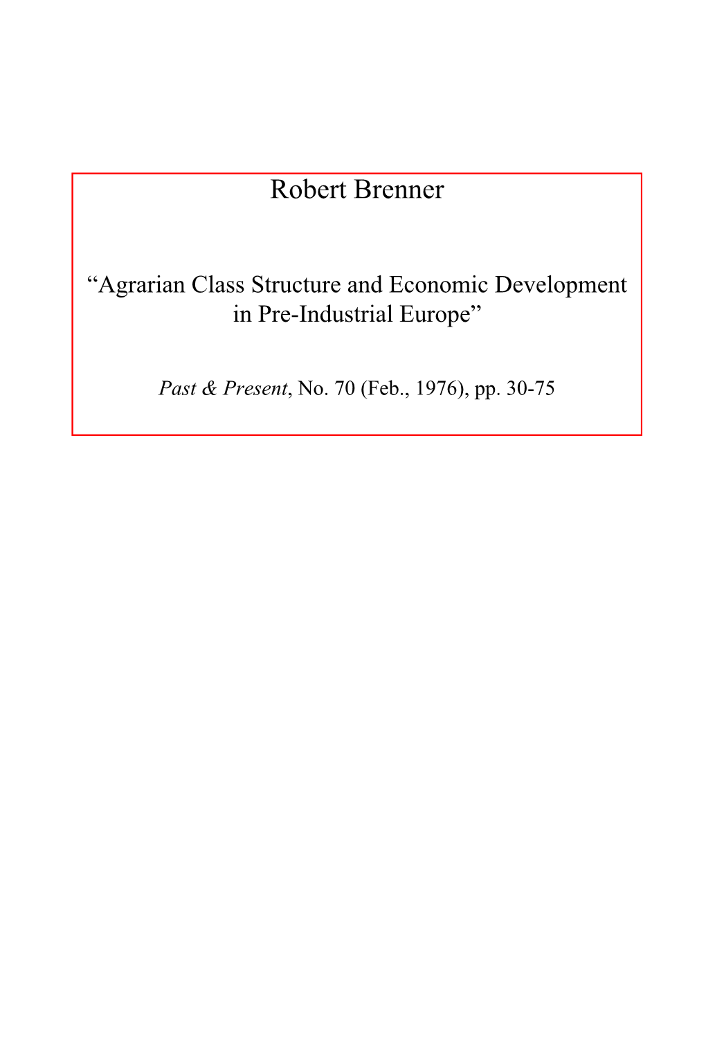 Agrarian Class Structure and Economic Development in Pre
