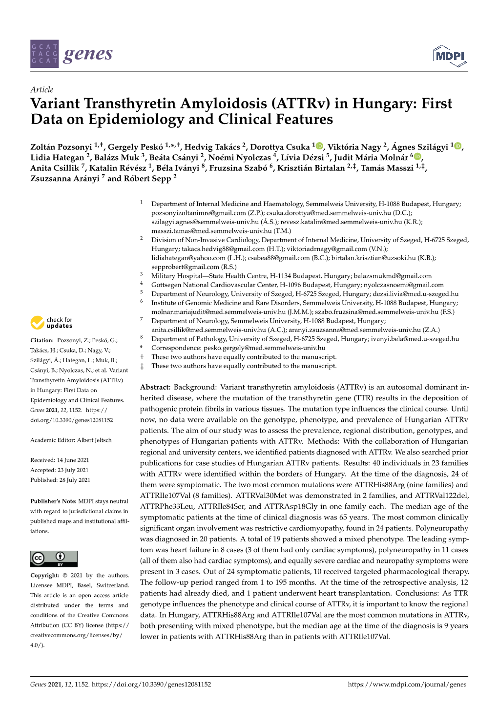 Variant Transthyretin Amyloidosis (Attrv) in Hungary: First Data on Epidemiology and Clinical Features