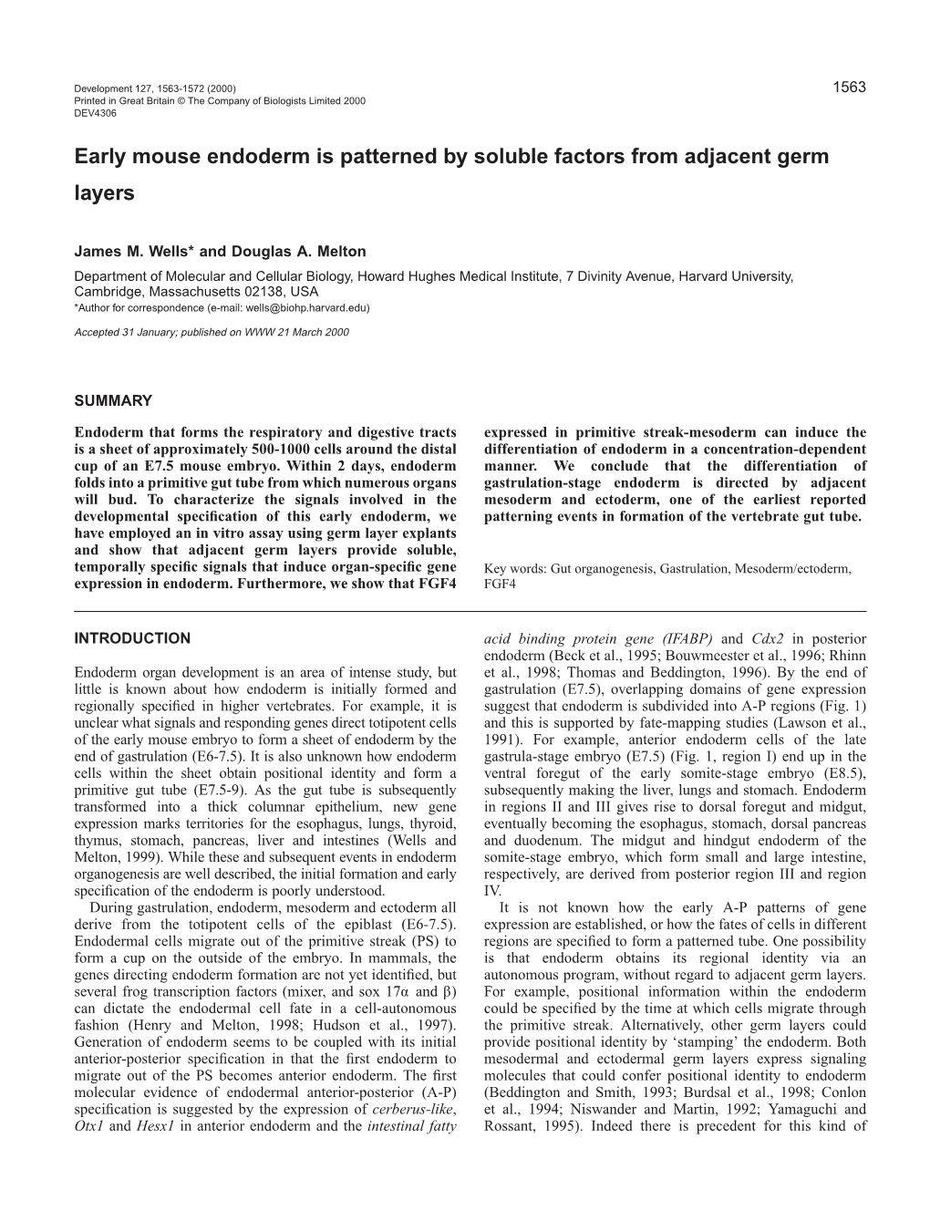 E7.5 Endoderm Induction by Adjacent Germ Layers 1565