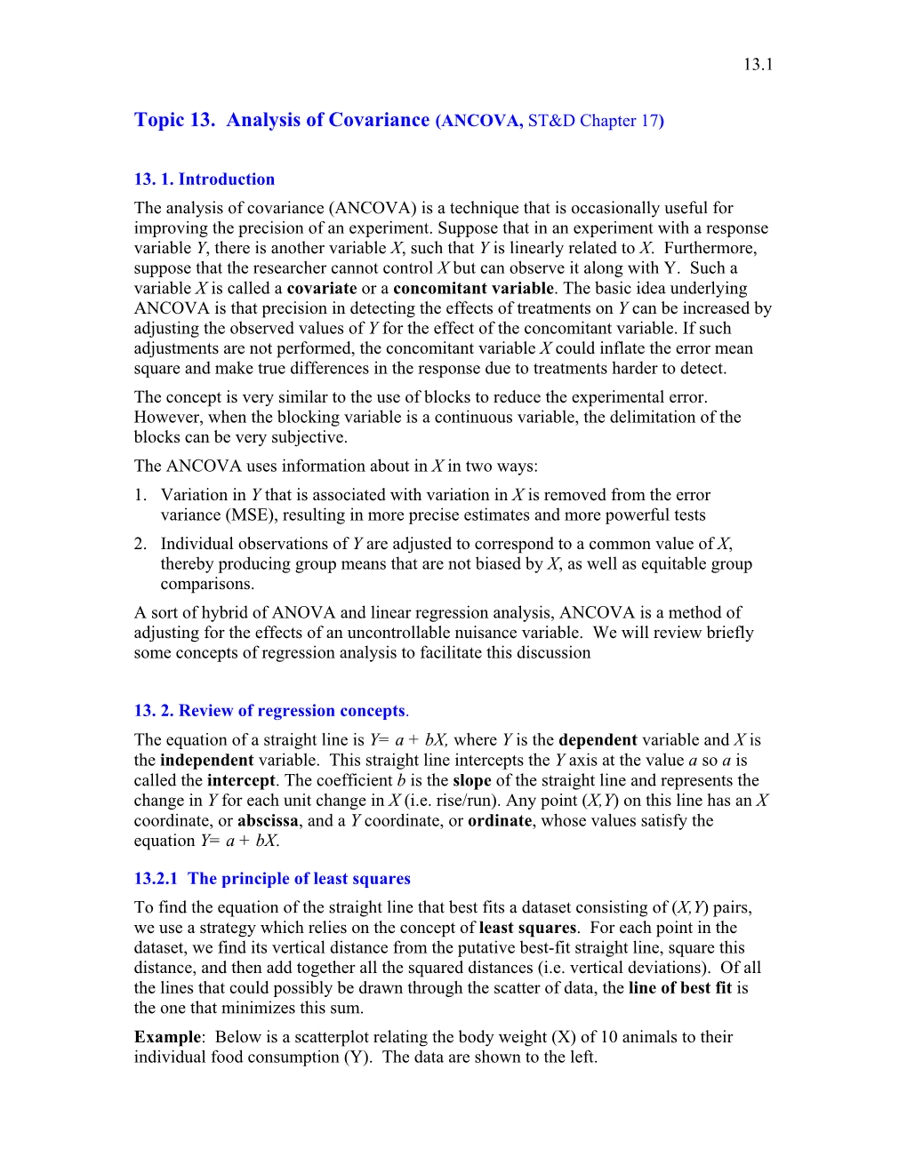 Topic 13. Analysis of Covariance (ANCOVA, ST&D Chapter