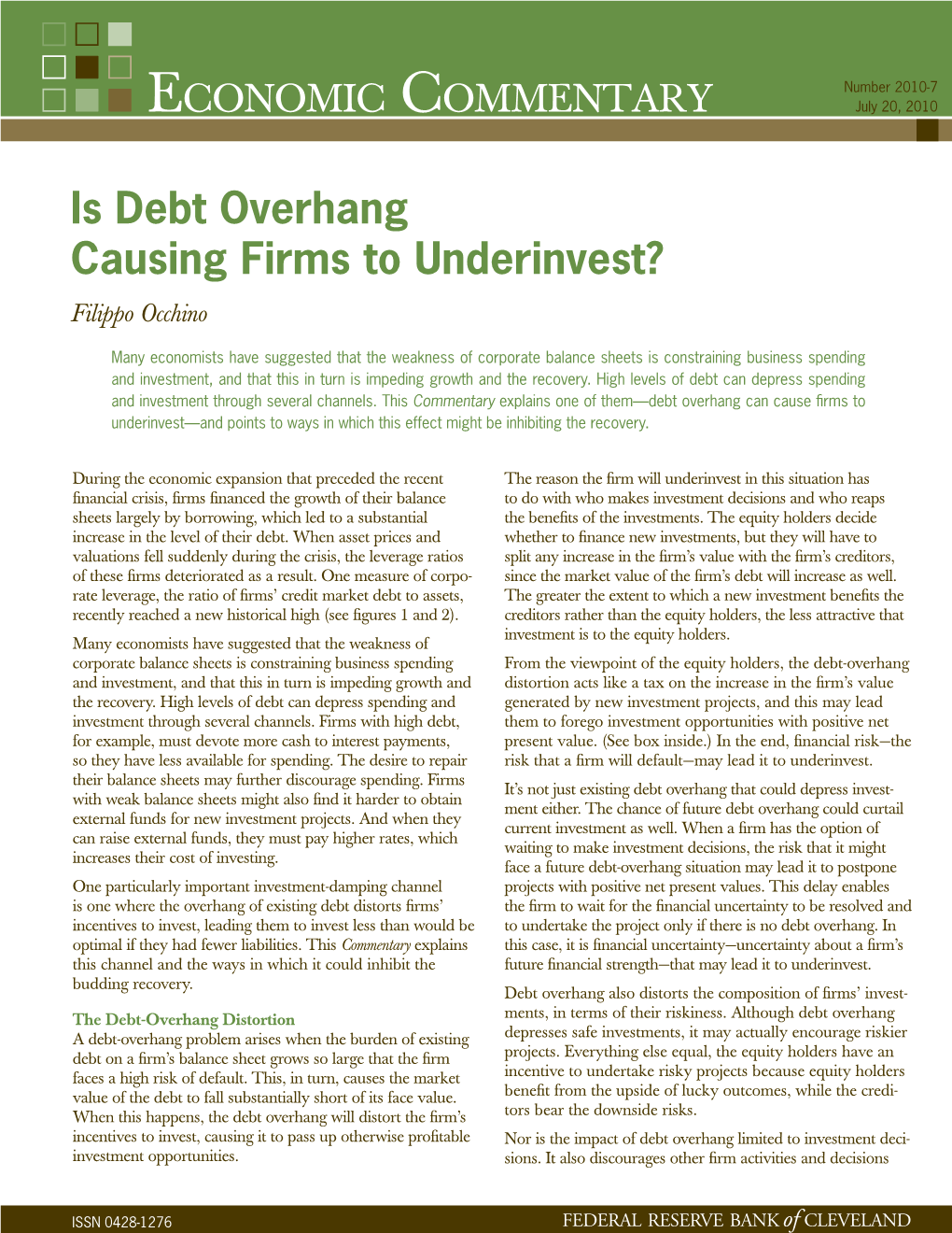 Is Debt Overhang Causing Firms to Underinvest? Filippo Occhino