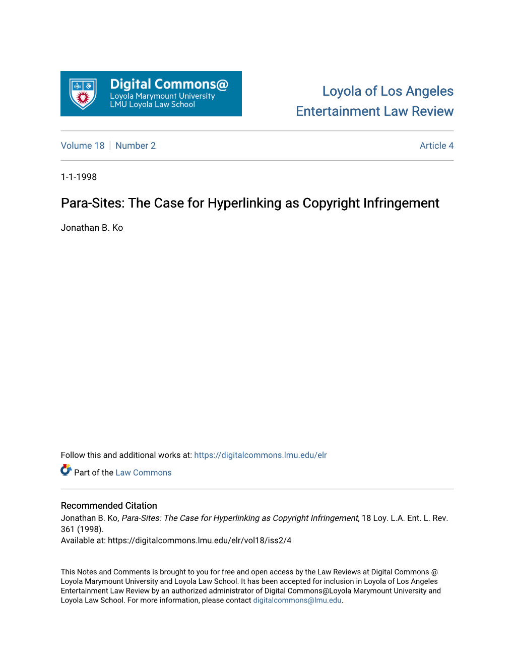Para-Sites: the Case for Hyperlinking As Copyright Infringement
