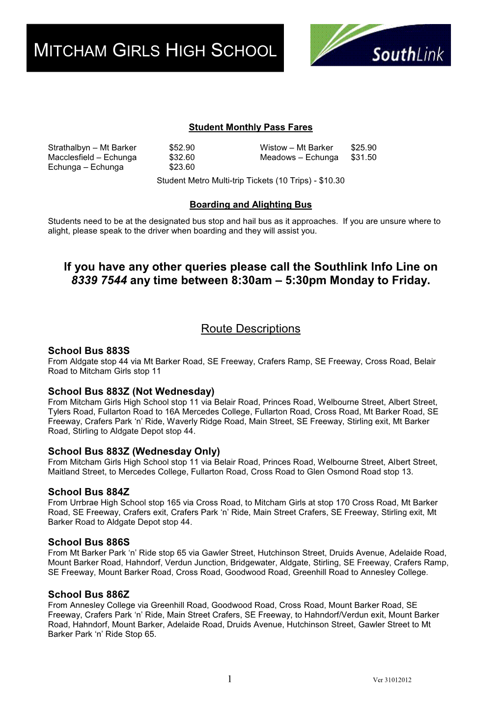Route Description & Am/Pm Timetable