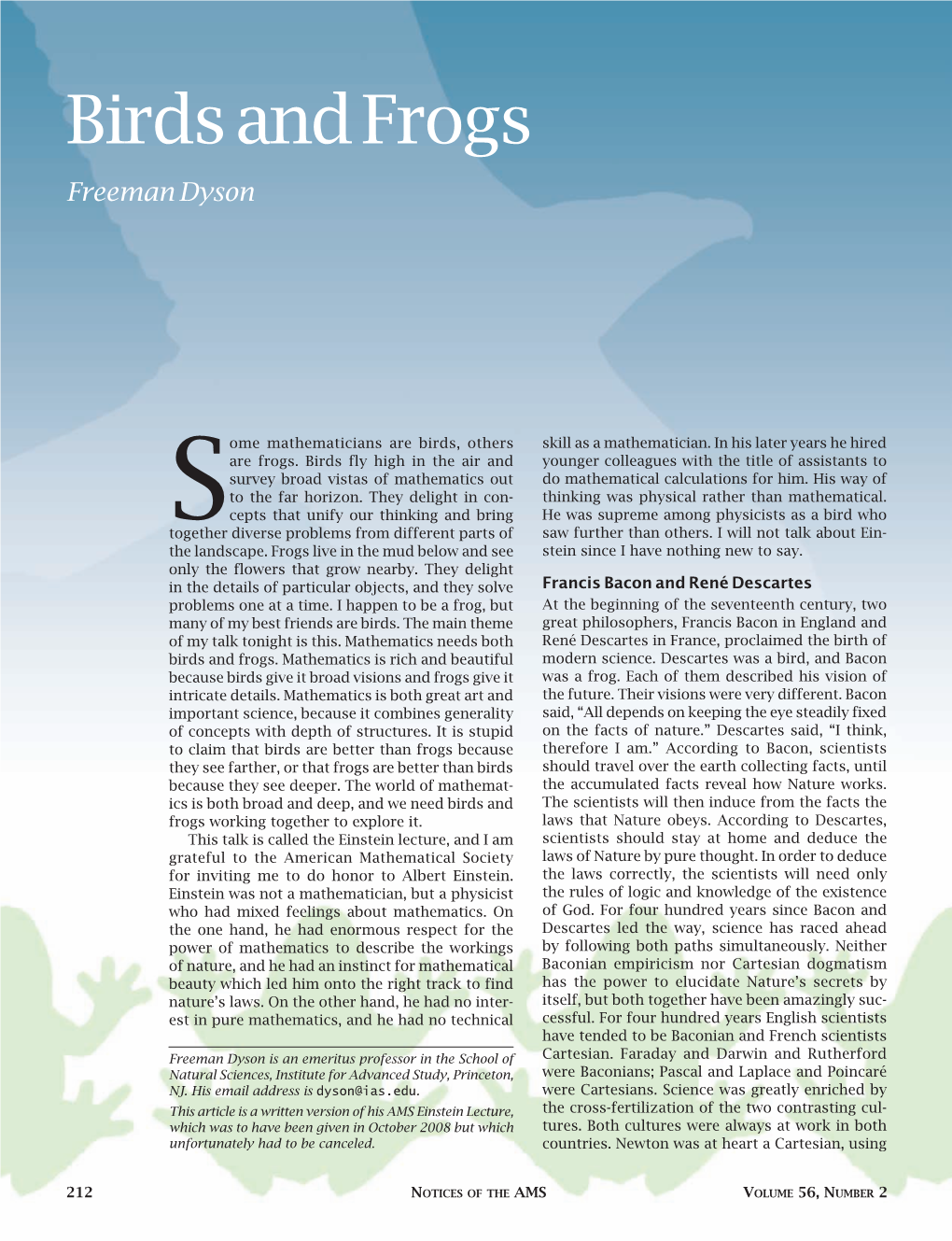 Birds and Frogs Freeman Dyson