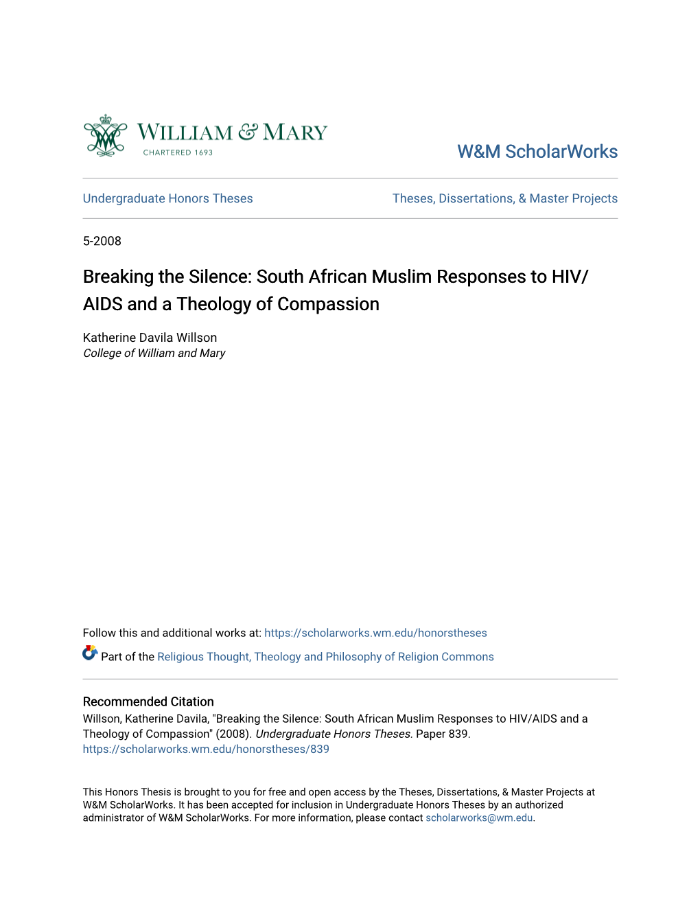 South African Muslim Responses to HIV/AIDS and a Theology of Compassion